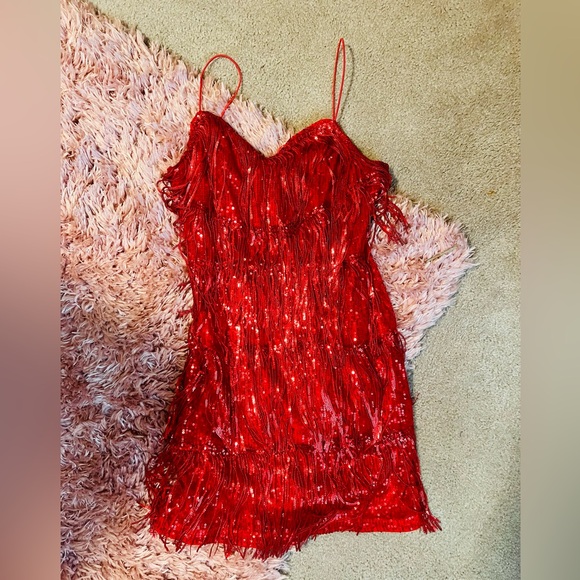 Swiftie Red Era fringe sequin Concert Party Dress - Picture 2 of 5